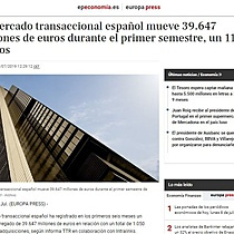 El mercado transaccional espaol mueve 39.647 millones de euros durante el primer semestre, un 11,7% menos